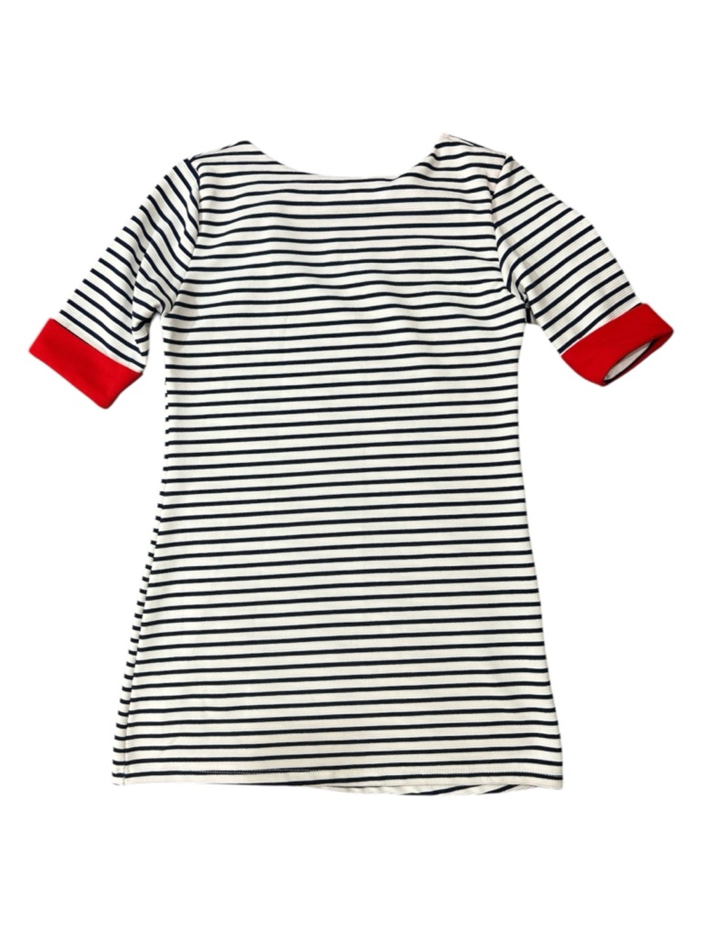 LF Moda Italian Striped Navy & White Tee Dress with Red Trim NWT size 3/4 - Picture 2 of 5